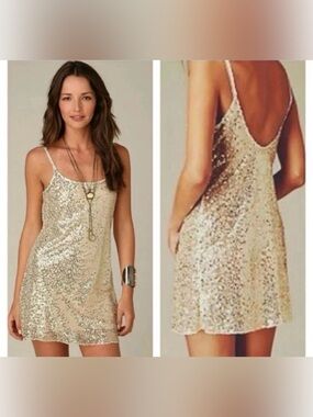 Intimately Free People Gold Sequin Sparkly Mini Dress Size Medium